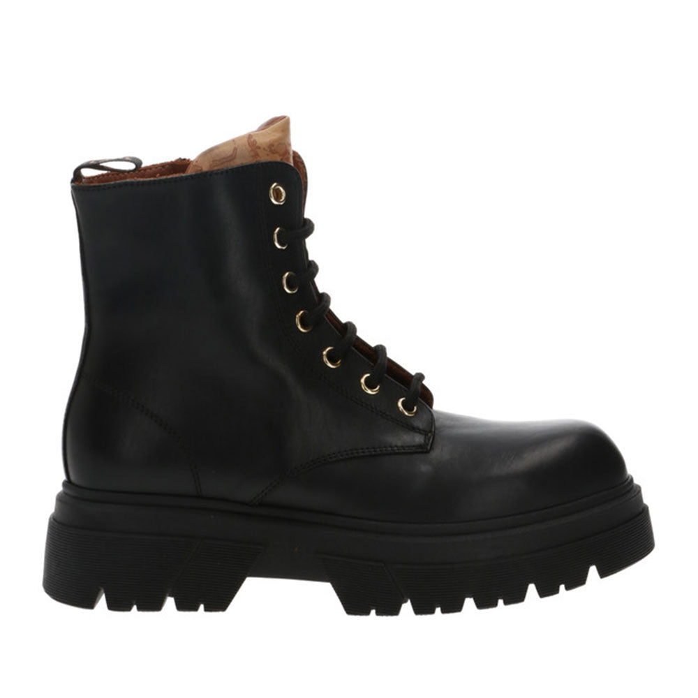 Scarpe Donna 1A Classe Alviero Martini Anfibi in Pelle Nera con Dettaglio Frontale Geo Classic 1416
