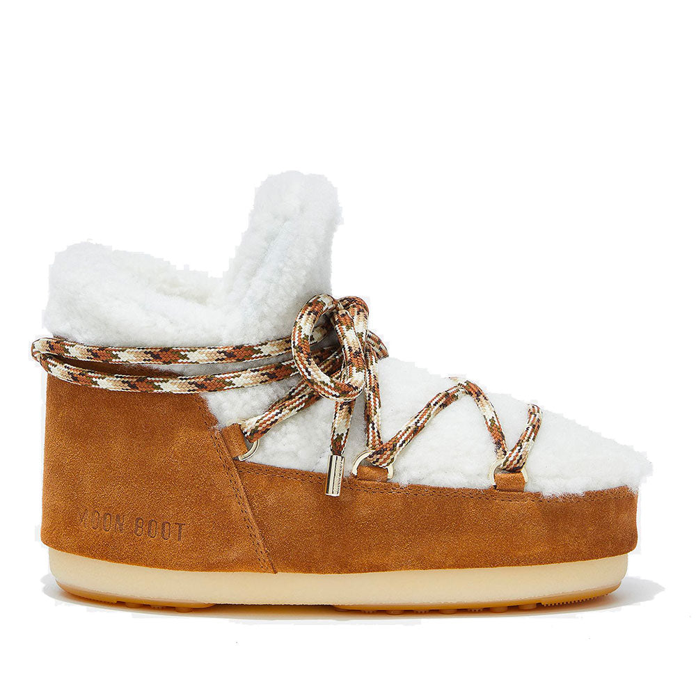 Stivali da Neve Donna MOON BOOT Icon Pump LAB69 in Shearling Nocciola e Off White
