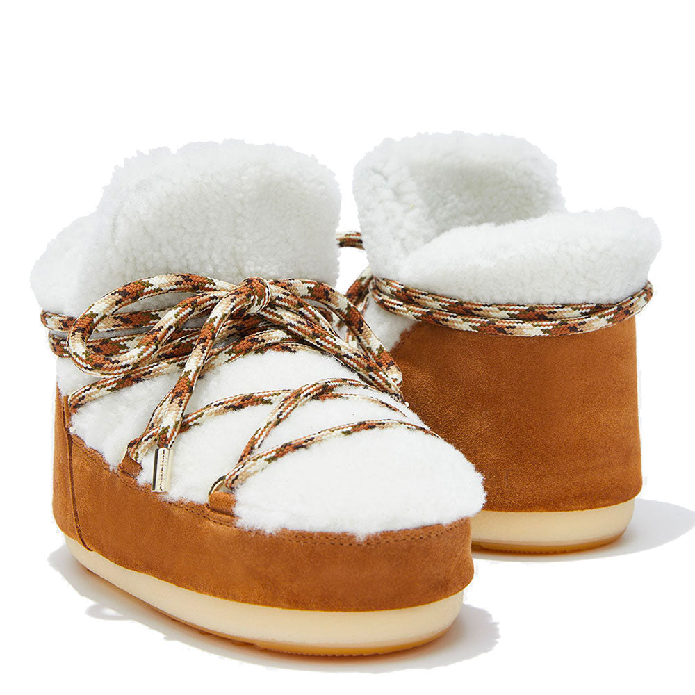 Stivali da Neve Donna MOON BOOT Icon Pump LAB69 in Shearling Nocciola e Off White