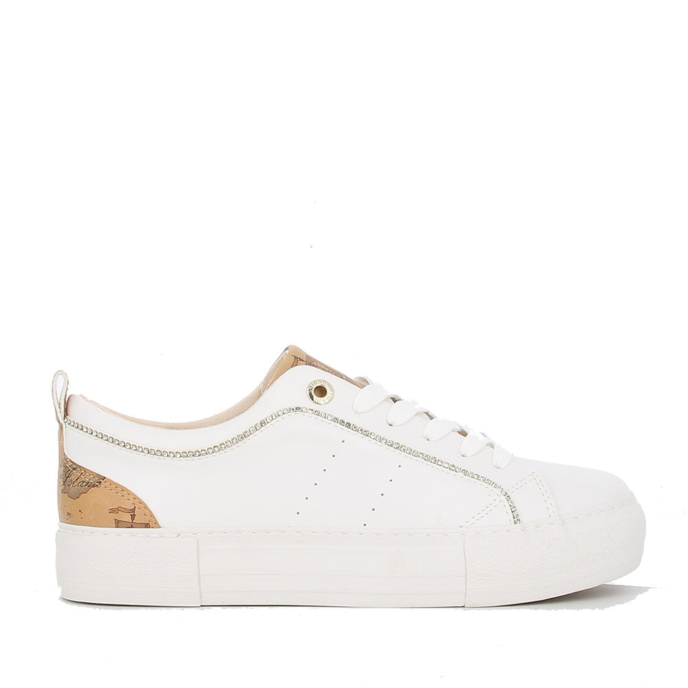 Scarpe Donna 1A Classe Alviero Martini Sneakers colore Bianco con Dettaglio Geo Classic e Strass 1507