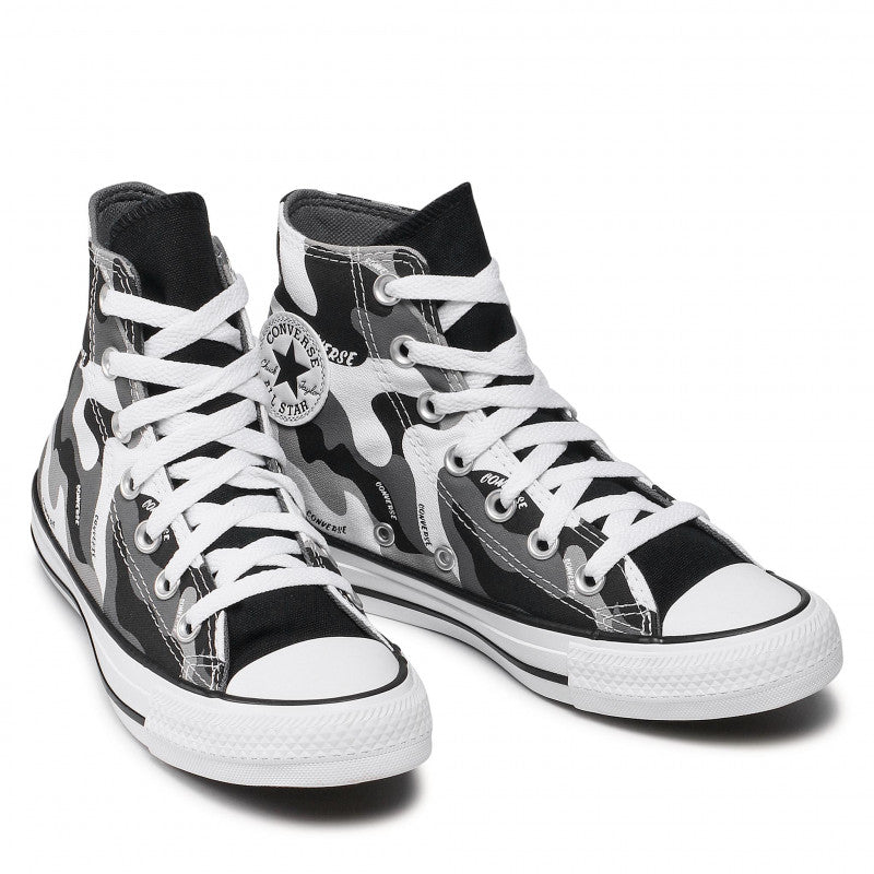 Scarpe Uomo CONVERSE Sneakers linea Chuck Taylor All Star High Top in Tessuto Camouflage Bianco Nero e Grigio