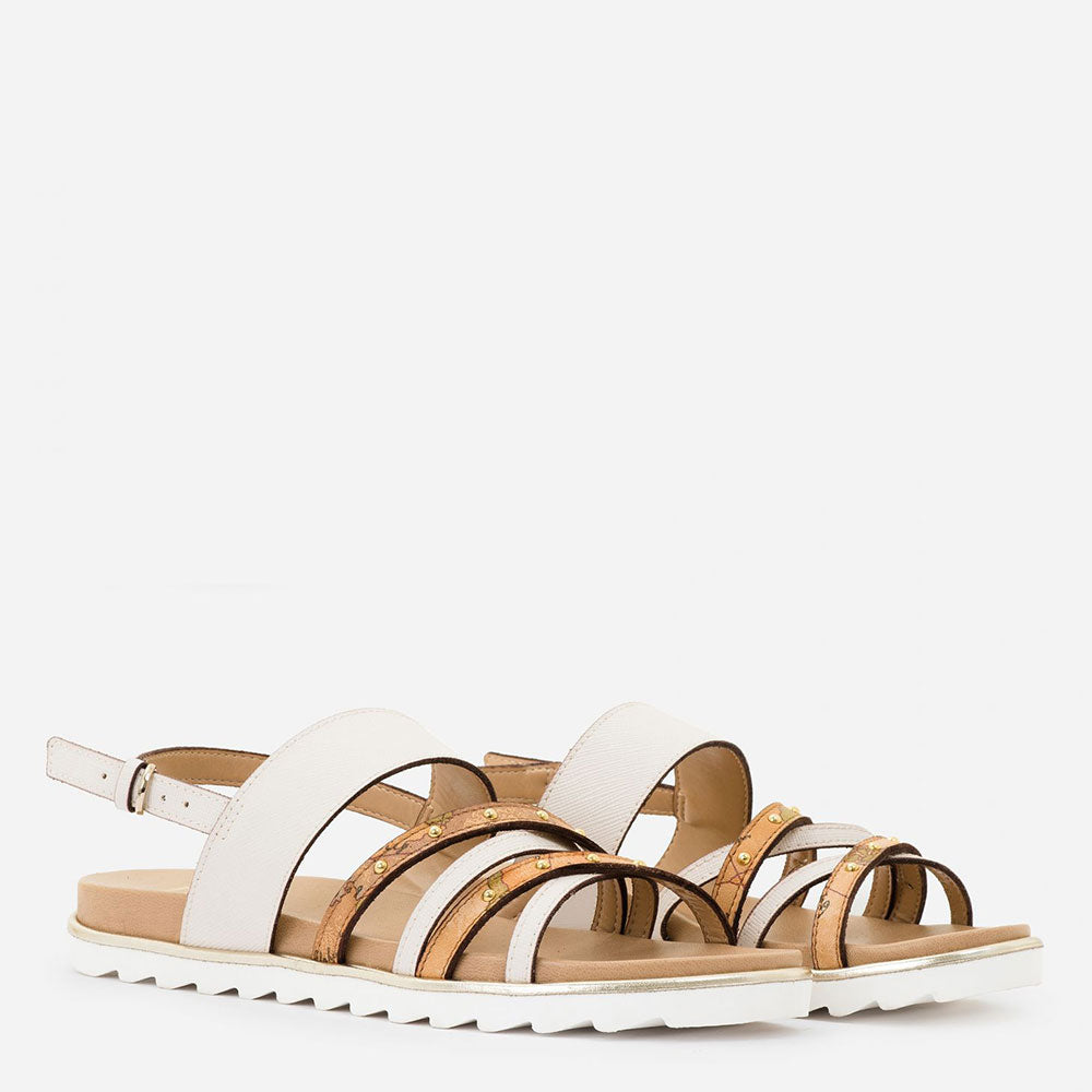 Sandali Donna Alviero Martini 1A Classe stampa Saffiano Bianco e Geo Classic E087