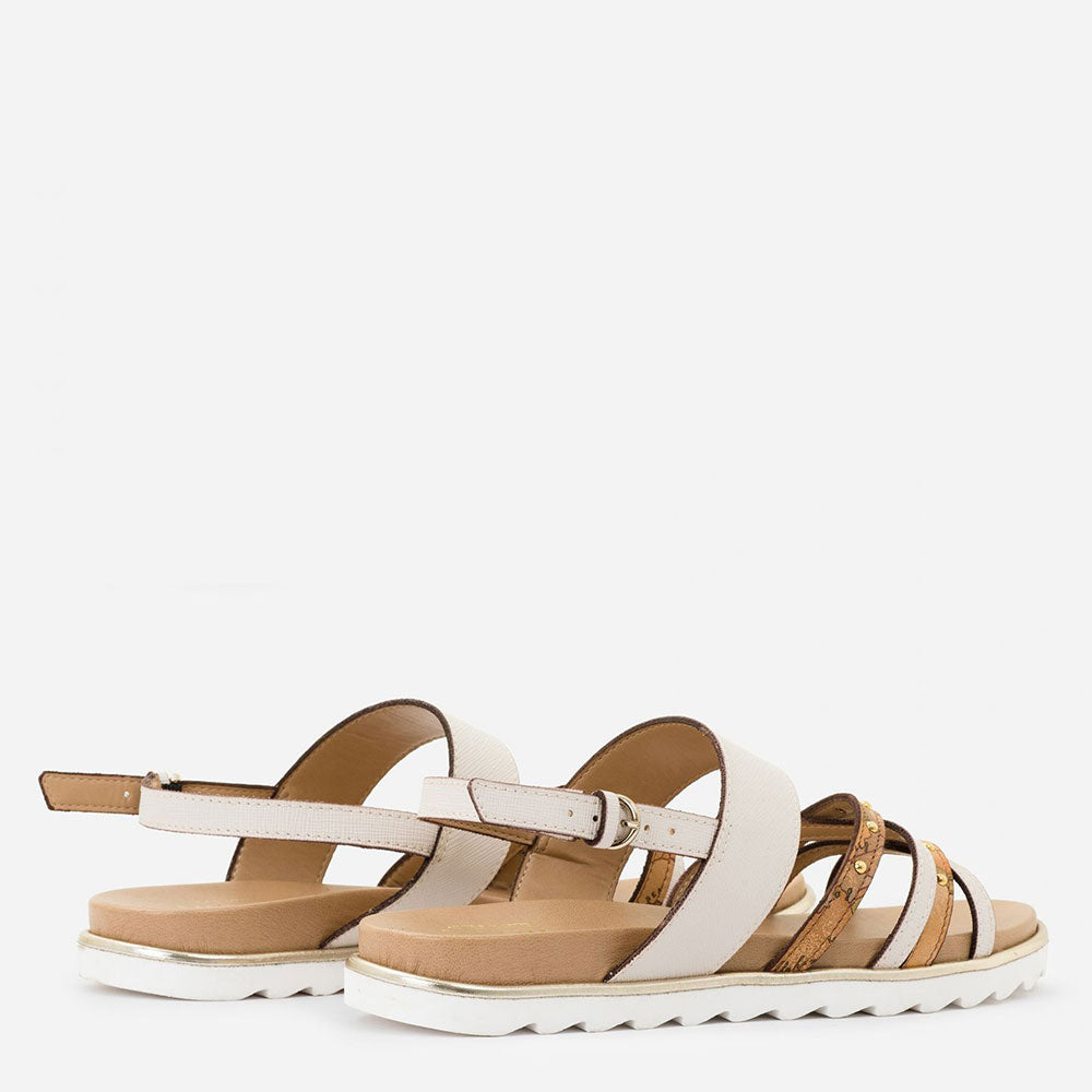 Sandali Donna Alviero Martini 1A Classe stampa Saffiano Bianco e Geo Classic E087