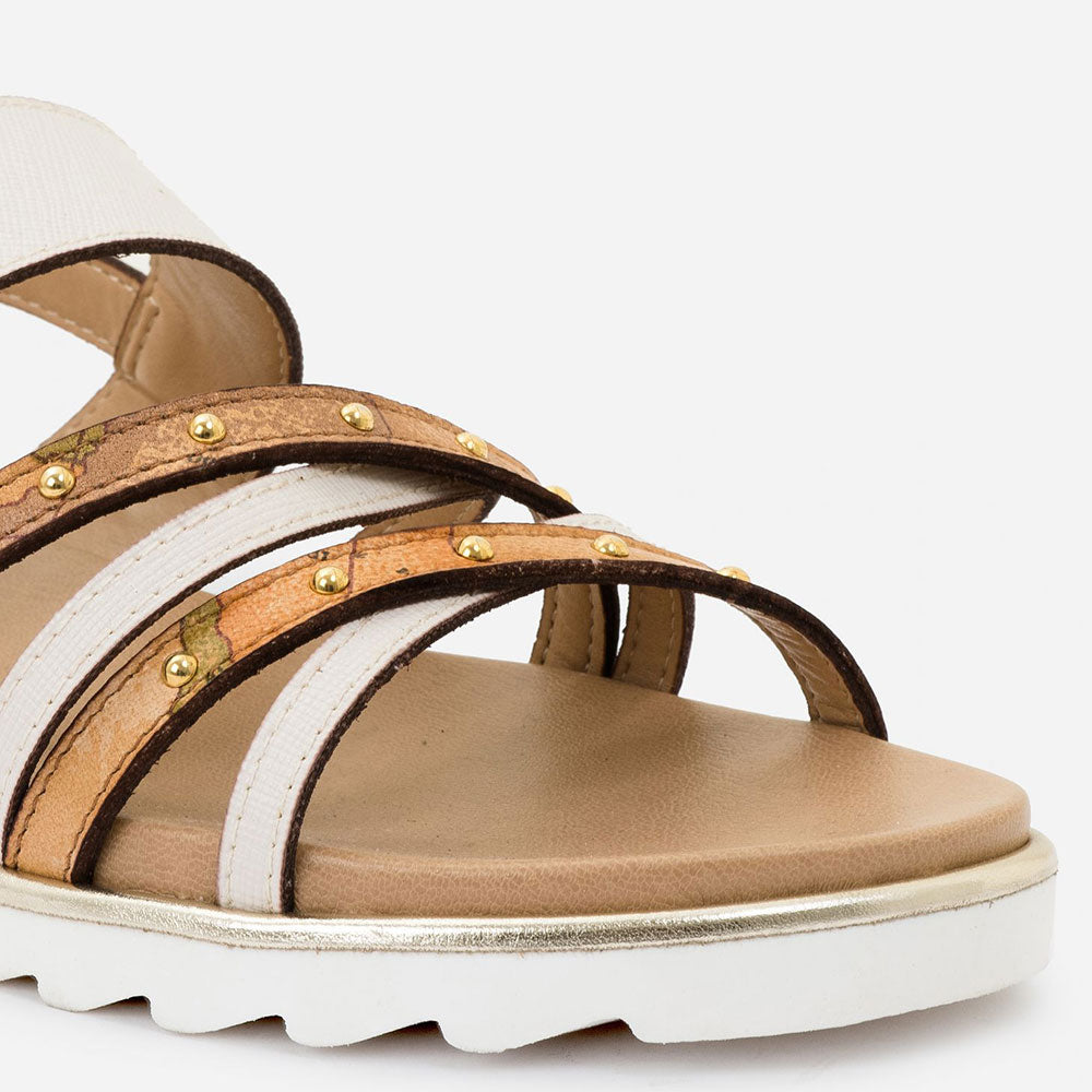 Sandali Donna Alviero Martini 1A Classe stampa Saffiano Bianco e Geo Classic E087