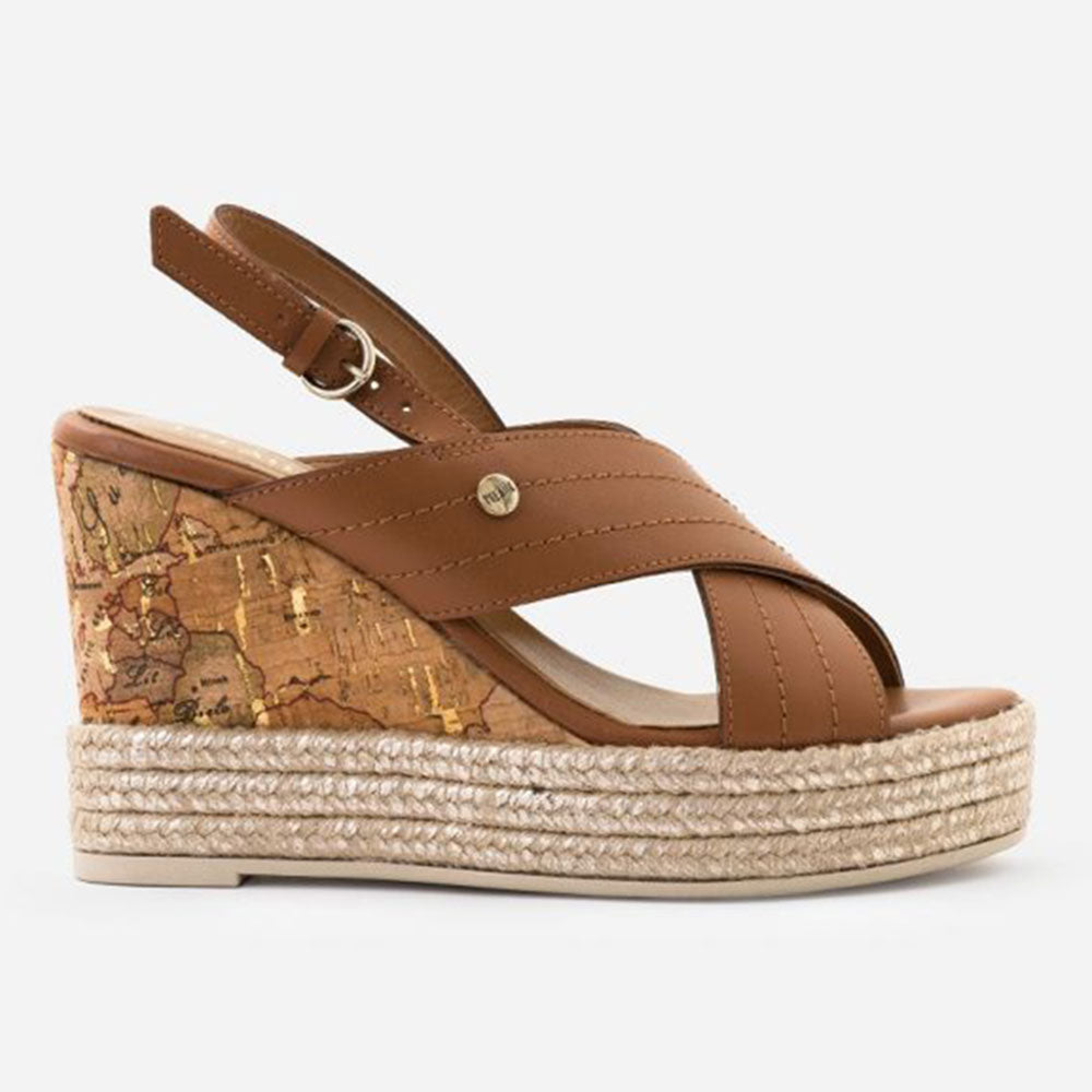 Sandali Donna con Zeppa Alviero Martini 1A Classe linea Geo Classic in Pelle Marrone E099