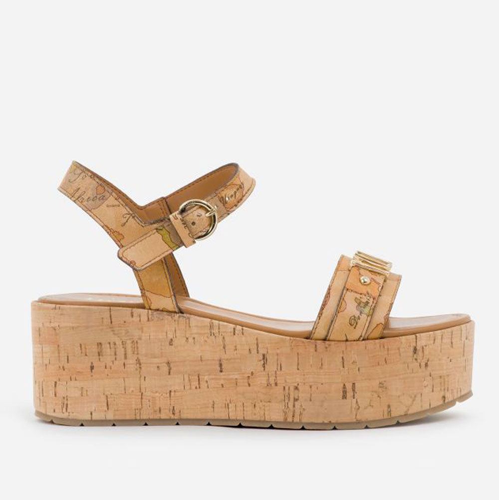 Scarpe Donna 1A Classe Alviero Martini Sandali con Zeppa in Nappa stampa Geo Classic E375