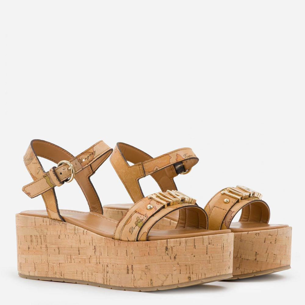 Scarpe Donna 1A Classe Alviero Martini Sandali con Zeppa in Nappa stampa Geo Classic E375