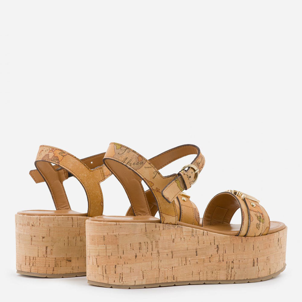 Scarpe Donna 1A Classe Alviero Martini Sandali con Zeppa in Nappa stampa Geo Classic E375