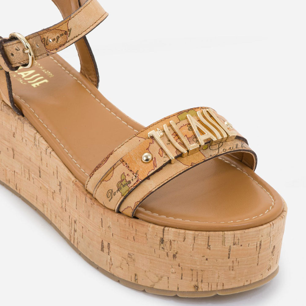 Scarpe Donna 1A Classe Alviero Martini Sandali con Zeppa in Nappa stampa Geo Classic E375