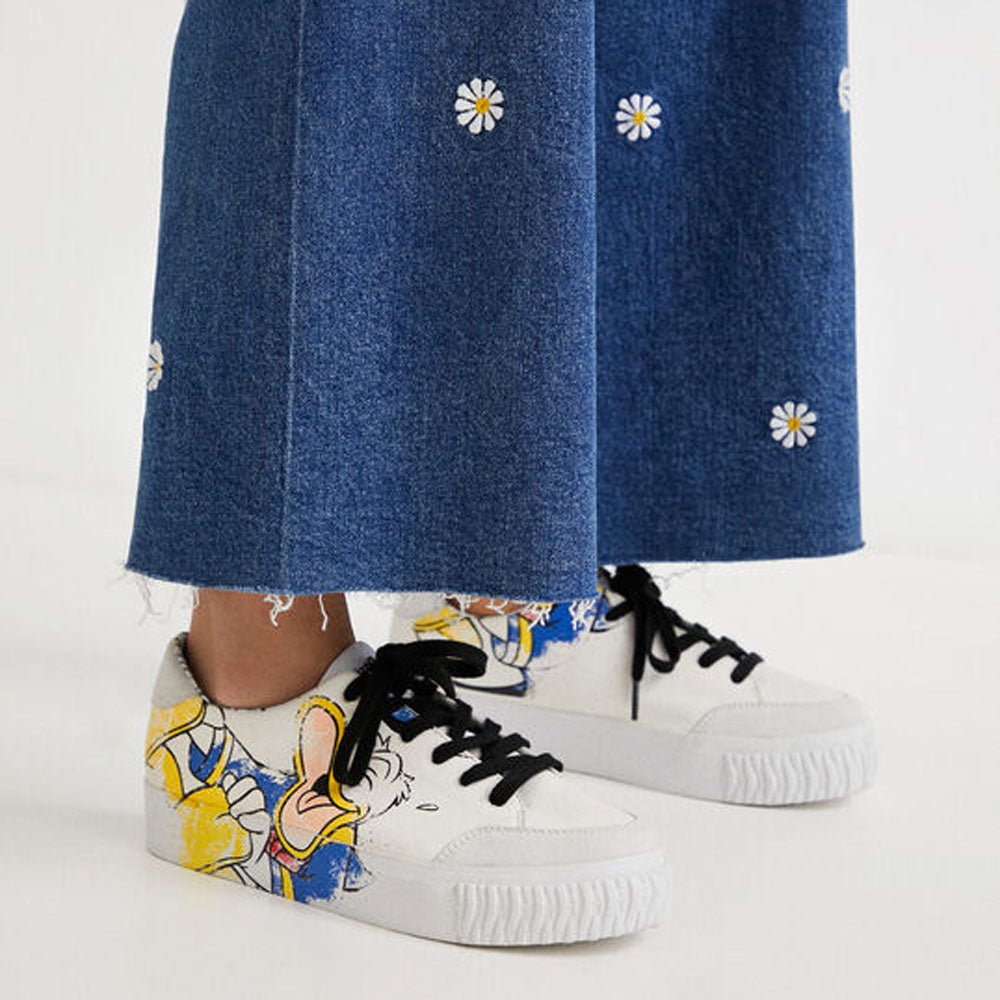 Scarpe Donna DESIGUAL Sneakers con Illustrazione Paperino colore Bianco