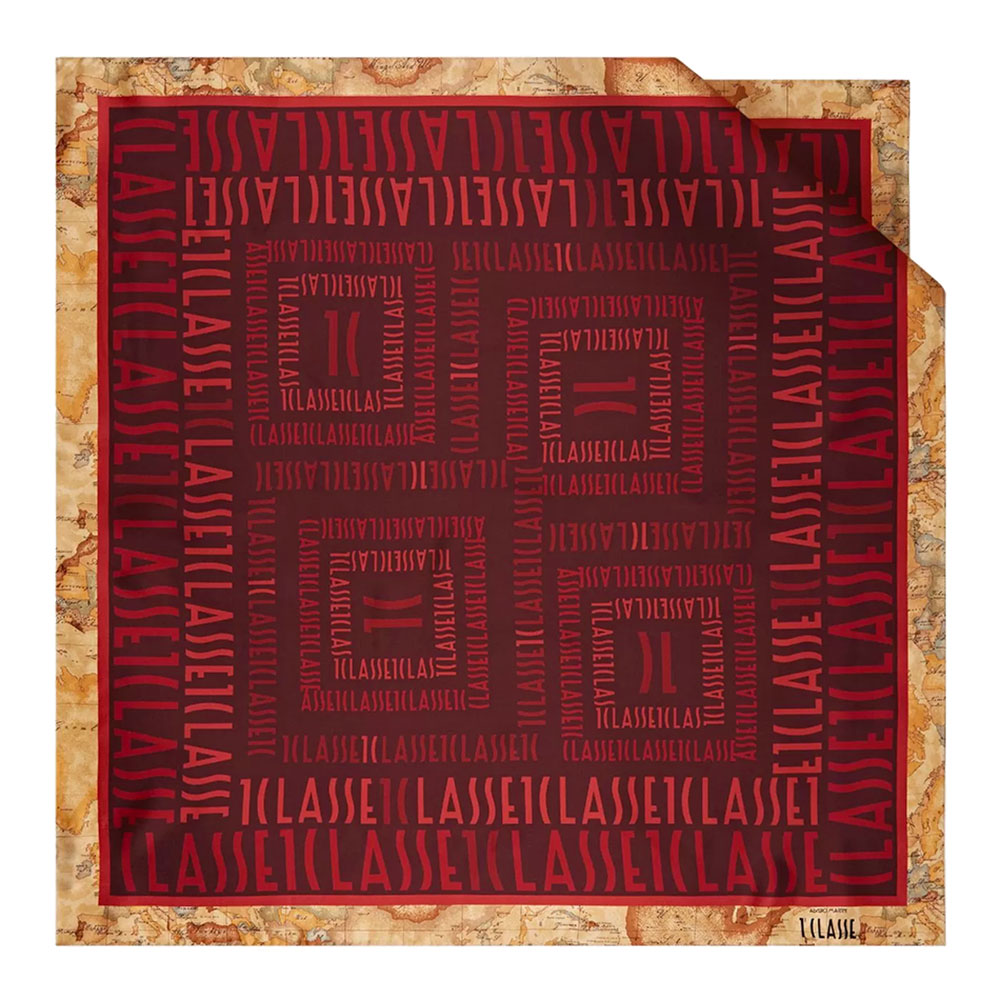 Foulard in Seta 90 x 90 cm 1A Classe Alviero Martini linea Geo Logomania Rosso Cabernet F062