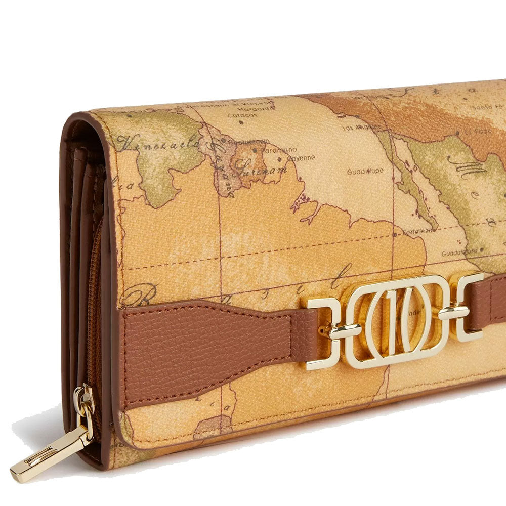 Portafoglio Donna con Bottone 1A Classe Alviero Martini linea Geo Destiny colore Geo Classic e Castagna PM23