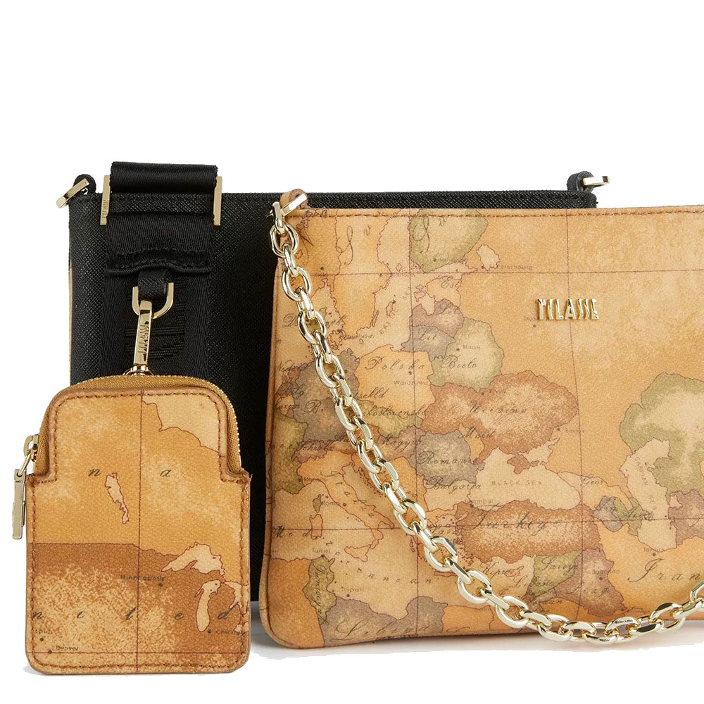 Borsa Donna a Tracolla 1A Classe Alviero Martini linea Glam Twist stampa Geo Classic e Nero GZ43