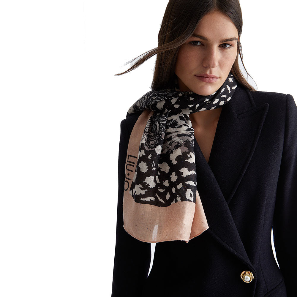 Foulard Donna 120 x 120 cm LIU JO in Tessuto stampa Animalier Nero