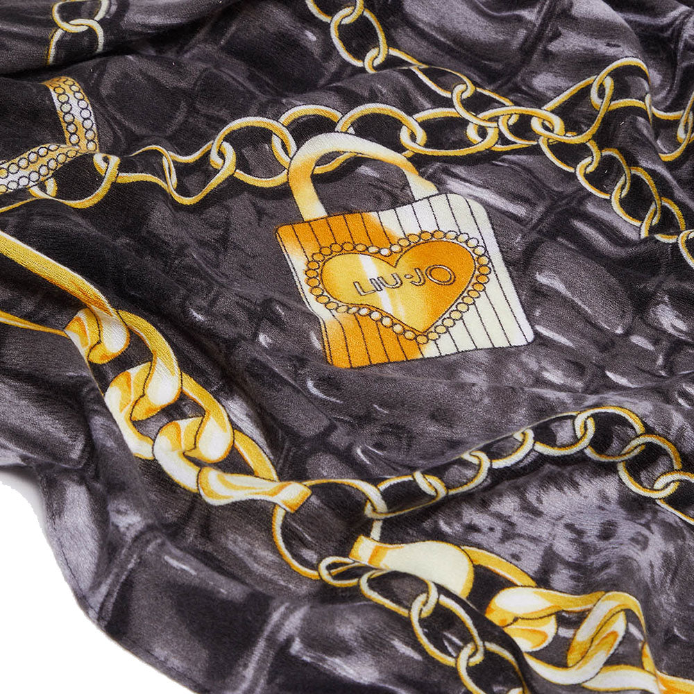 Foulard Donna 120 x 120 cm LIU JO in Tessuto stampa Charms All Over Nero