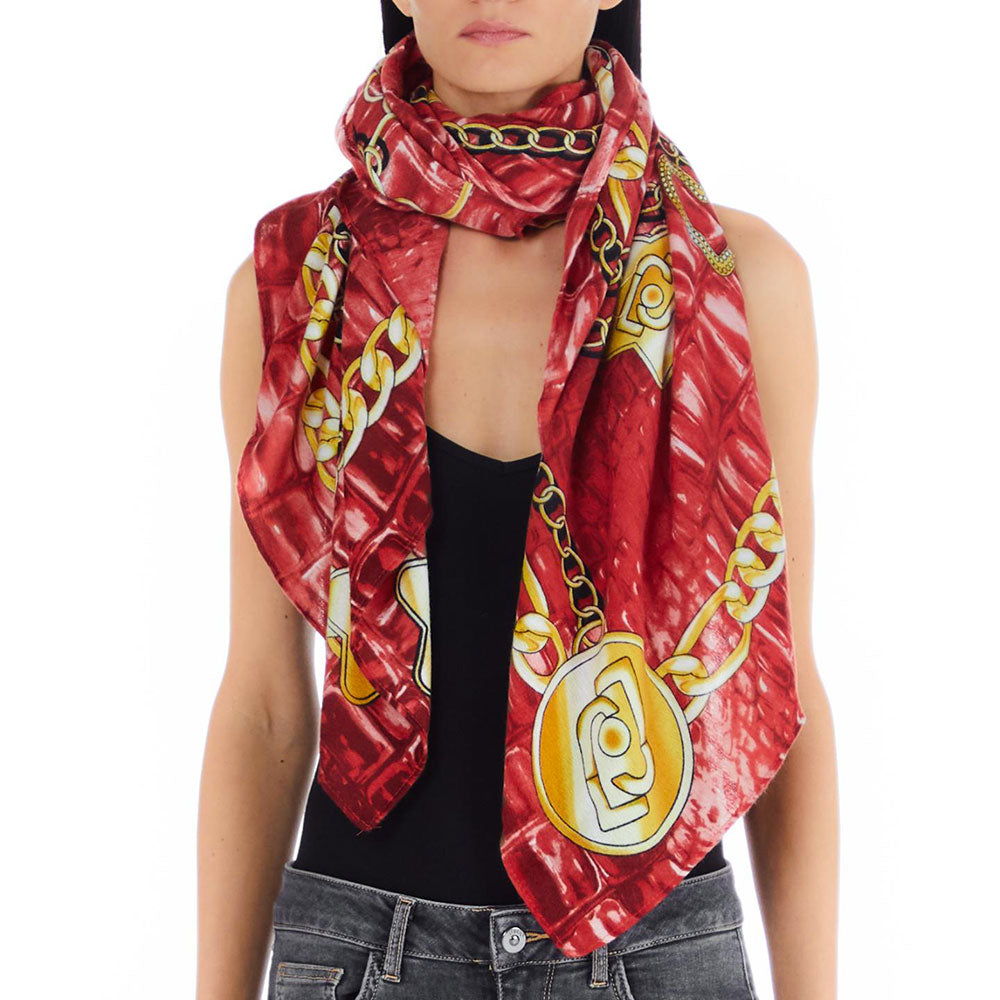 Foulard Donna 120 x 120 cm LIU JO in Tessuto stampa Charms All Over color Rosso Fragola