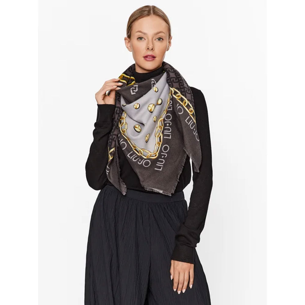 Foulard Donna 120 x 120 cm LIU JO in Tessuto stampa Maxi Chain Nero