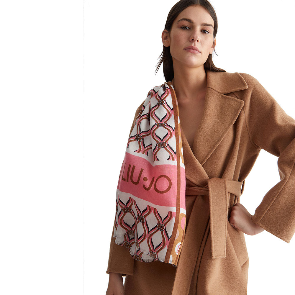 Foulard Donna 120 x 120 cm LIU JO in Tessuto stampa Geometrica con Logo colore Soft Peach