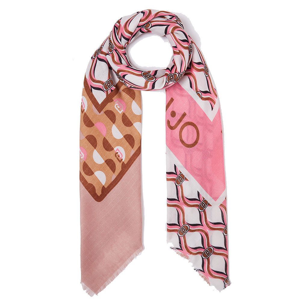 Foulard Donna 120 x 120 cm LIU JO in Tessuto stampa Geometrica con Logo colore Soft Peach