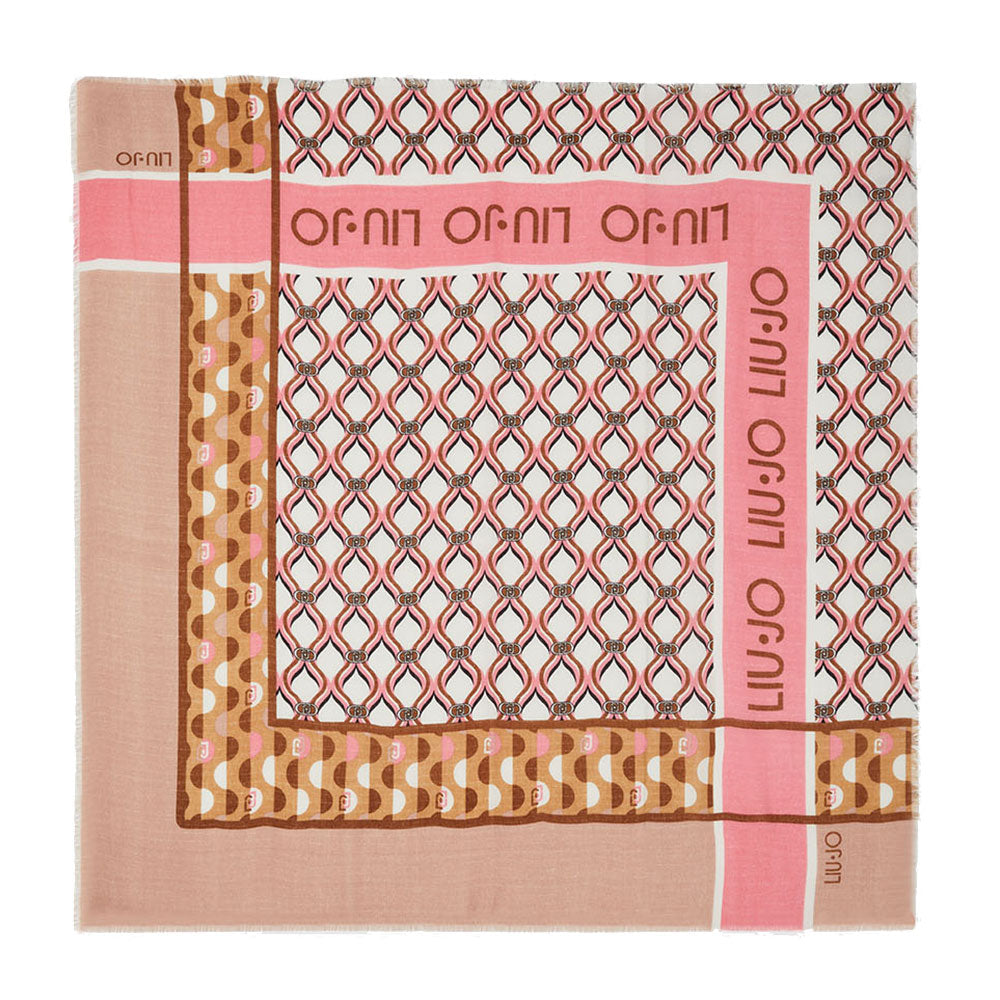 Foulard Donna 120 x 120 cm LIU JO in Tessuto stampa Geometrica con Logo colore Soft Peach