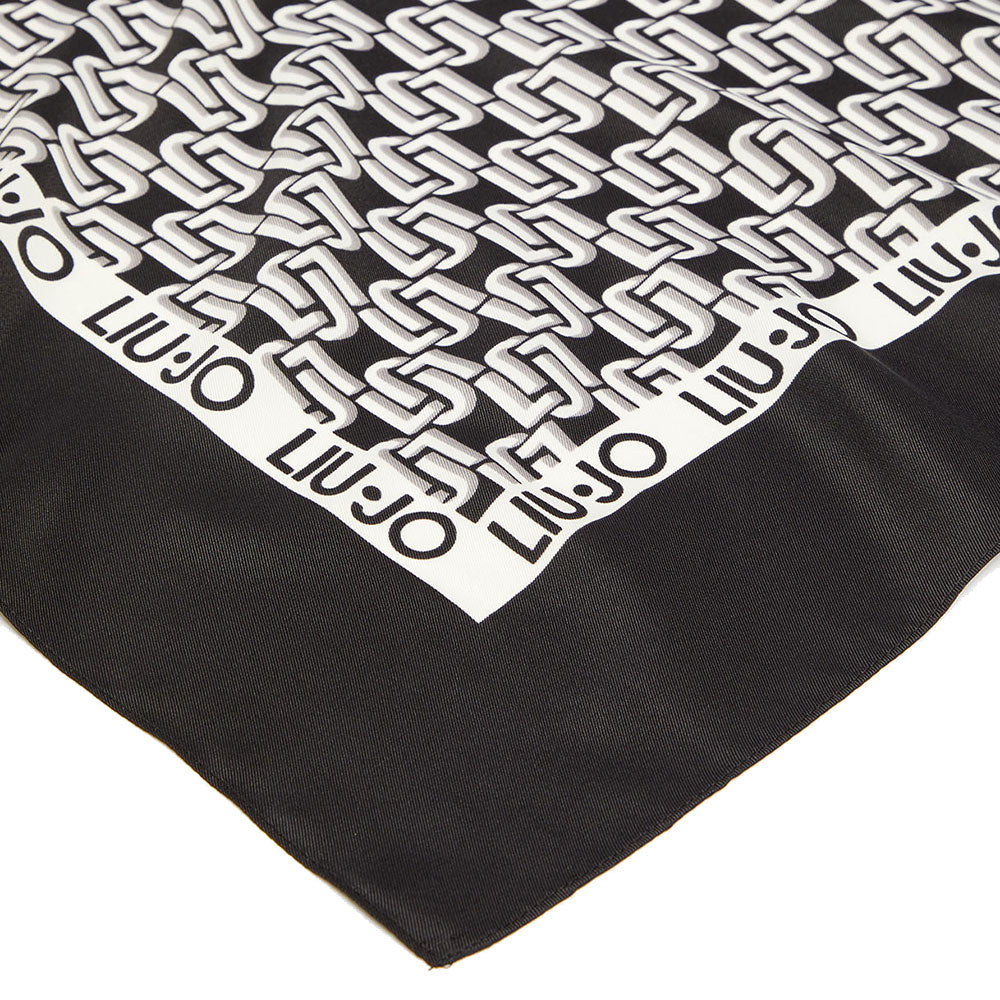 Foulard Donna LIU JO in Tessuto Ecosostenibile con Logo Monogram All Over Nero