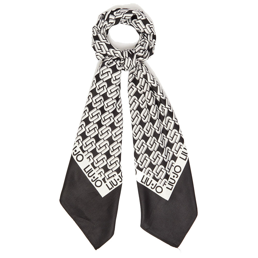 Foulard Donna LIU JO in Tessuto Ecosostenibile con Logo Monogram All Over Nero
