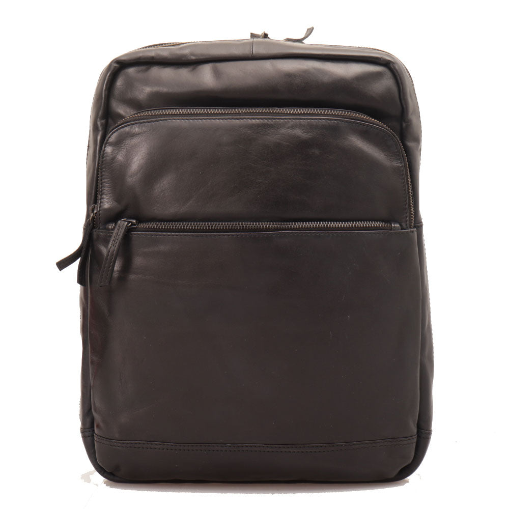 GIANNI CONTI Herren-Laptop-Rucksack aus glattem schwarzem Leder