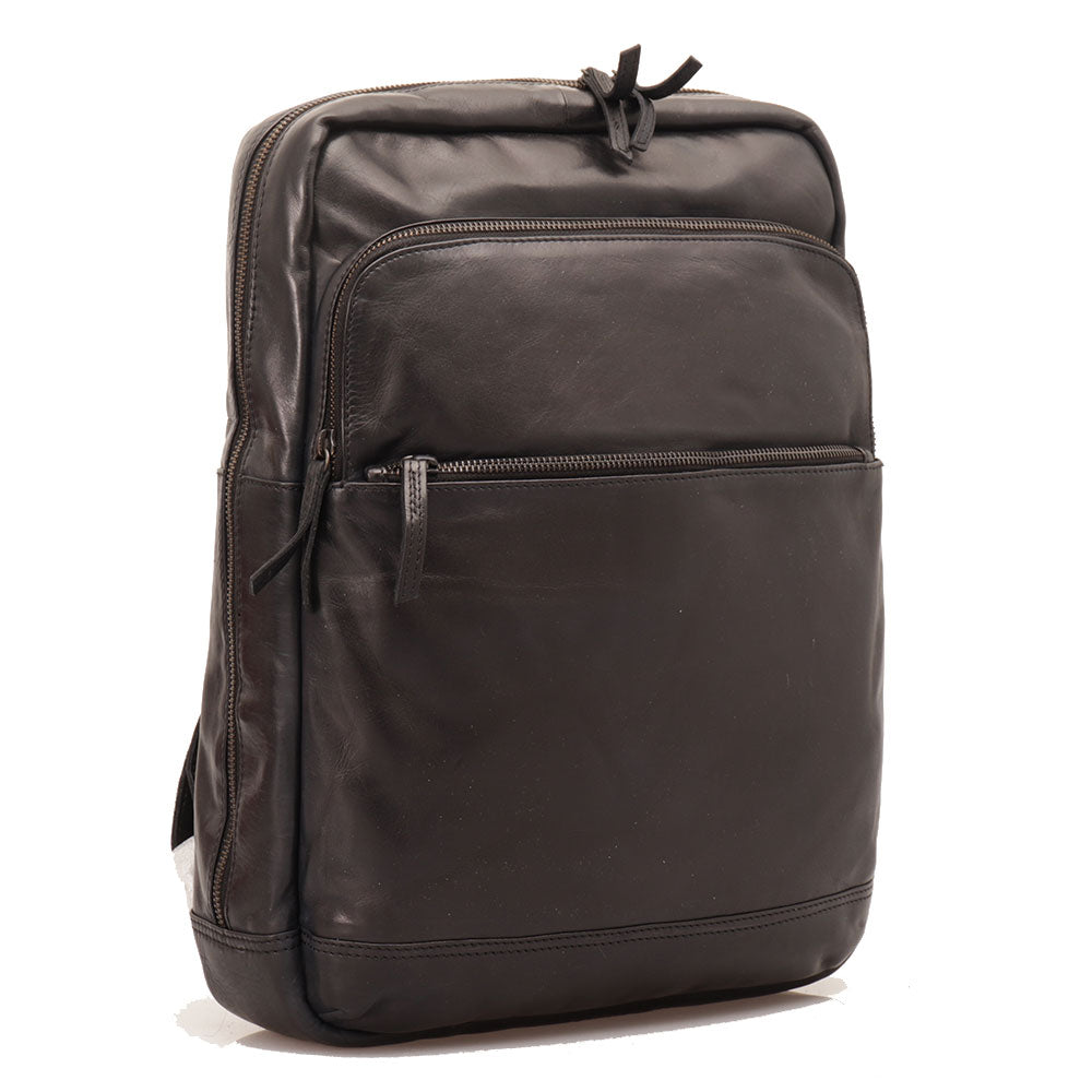 GIANNI CONTI Herren-Laptop-Rucksack aus glattem schwarzem Leder