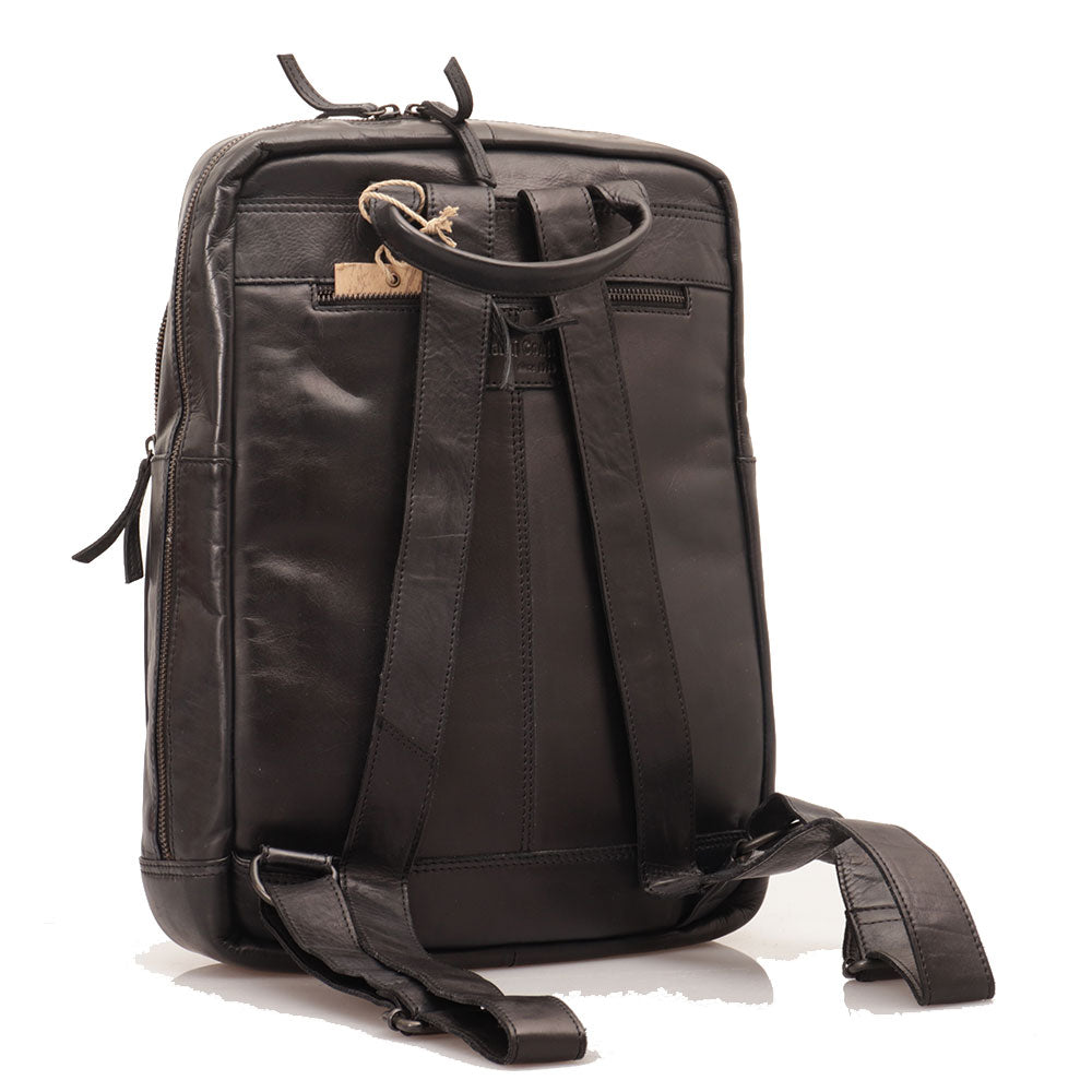 GIANNI CONTI Herren-Laptop-Rucksack aus glattem schwarzem Leder