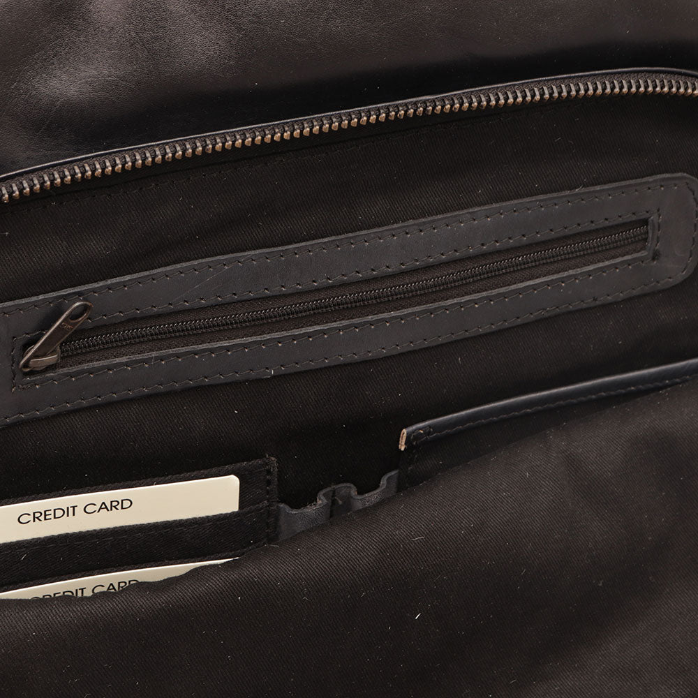 GIANNI CONTI Herren-Laptop-Rucksack aus glattem schwarzem Leder
