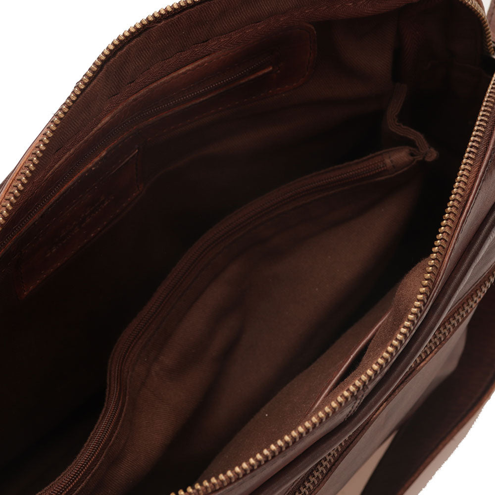 GIANNI CONTI Herren-Messenger mit Reißverschluss aus braunem Leder