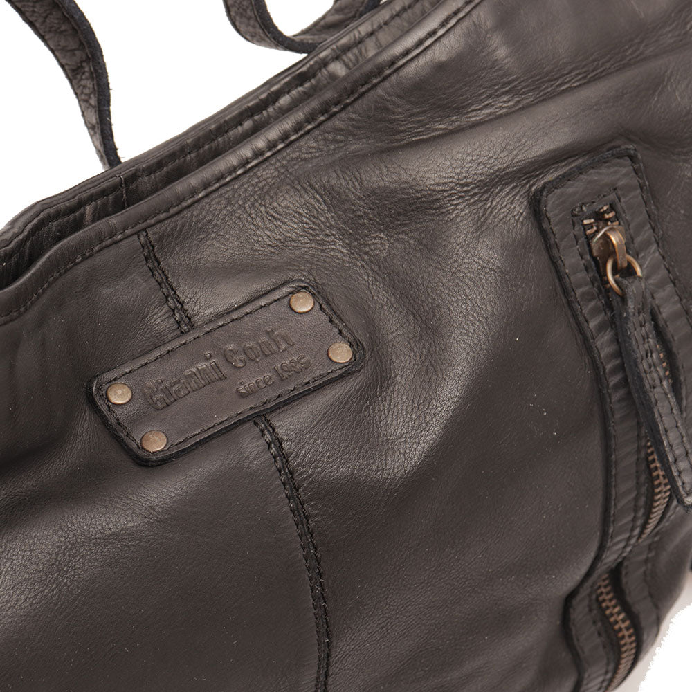 GIANNI CONTI Damen-Rucksacktasche aus schwarzem gewebtem Leder