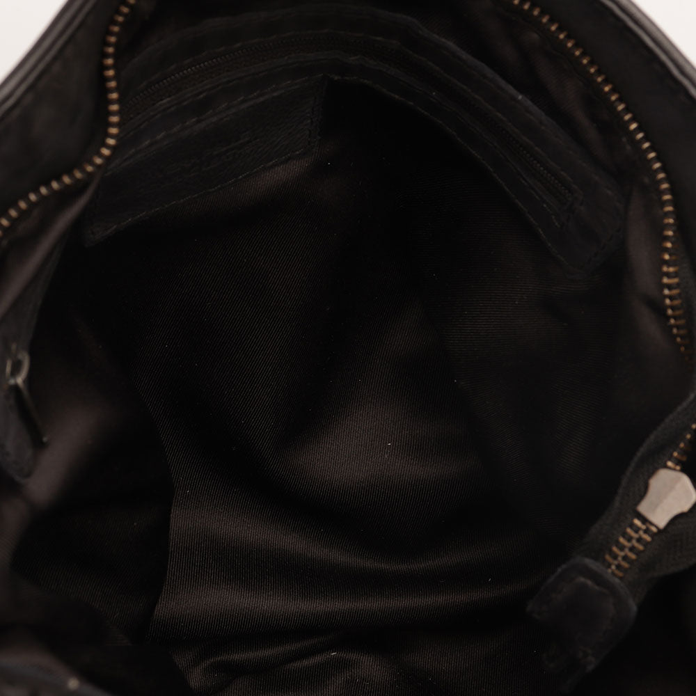 GIANNI CONTI Damen-Rucksacktasche aus schwarzem gewebtem Leder