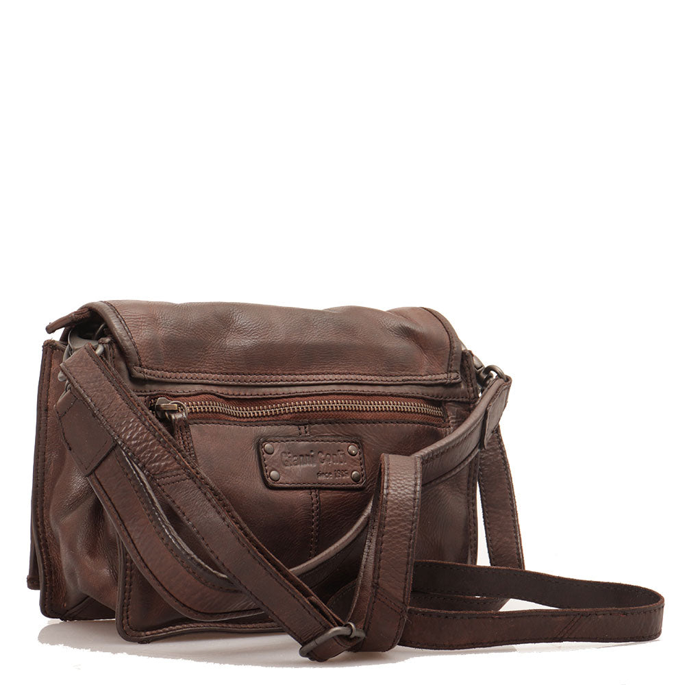 Borsa Donna a Spalla con Tracolla GIANNI CONTI in Pelle Liscia Marrone