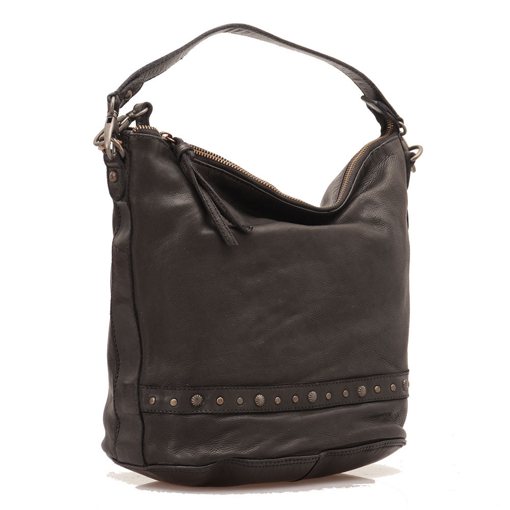 Borsa Donna Hobo GIANNI CONTI in Pelle Liscia Nera con Borchie