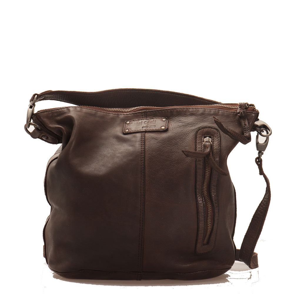 Borsa Donna Hobo GIANNI CONTI in Pelle Liscia Marrone con Borchie