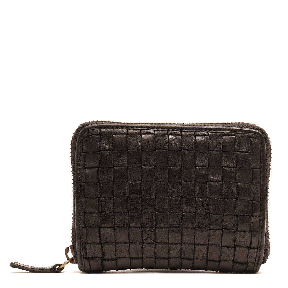 Gianni Conti
Kleine Damenbrieftasche mit umlaufendem Reißverschluss aus schwarzem gewebtem Leder