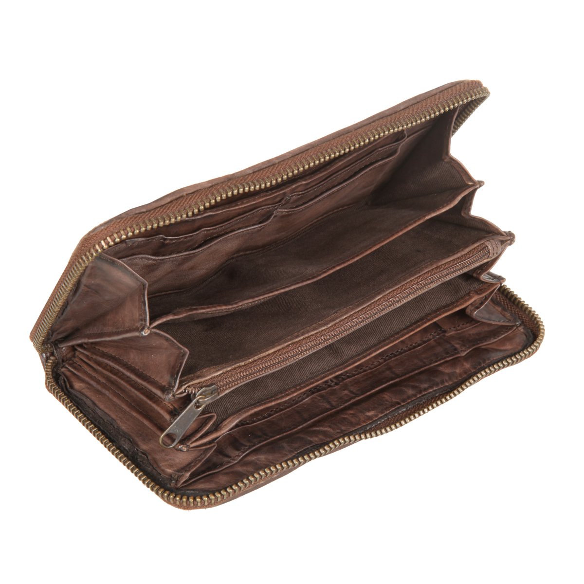 Portafoglio Donna Zip Around in Pelle Marrone Intrecciata Gianni Conti