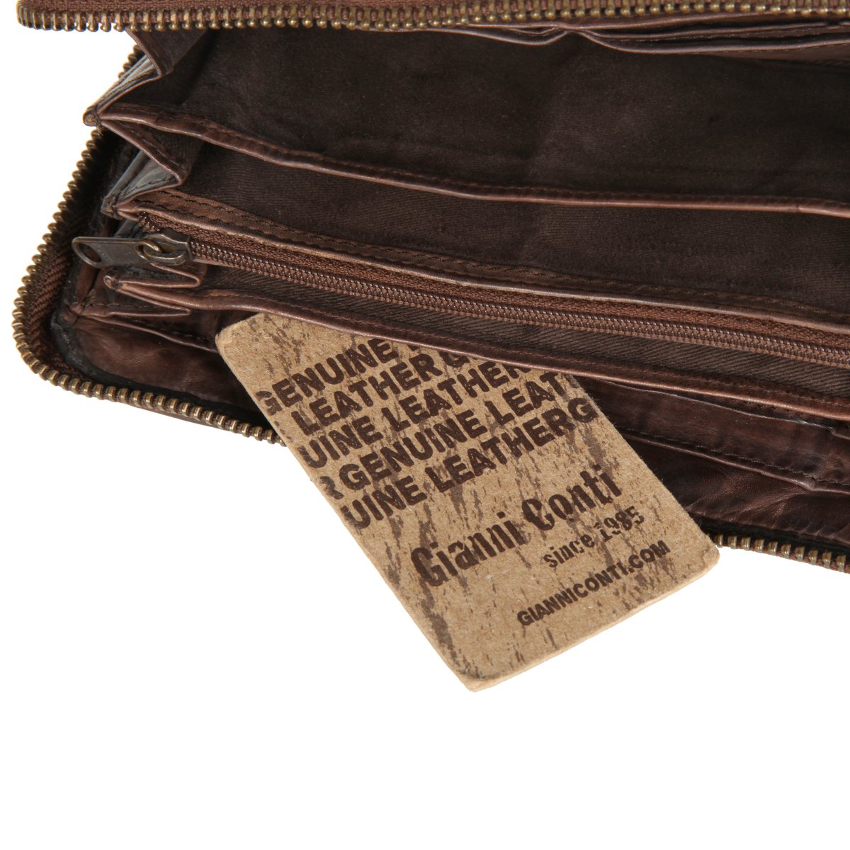 Portafoglio Donna Zip Around in Pelle Marrone Intrecciata Gianni Conti