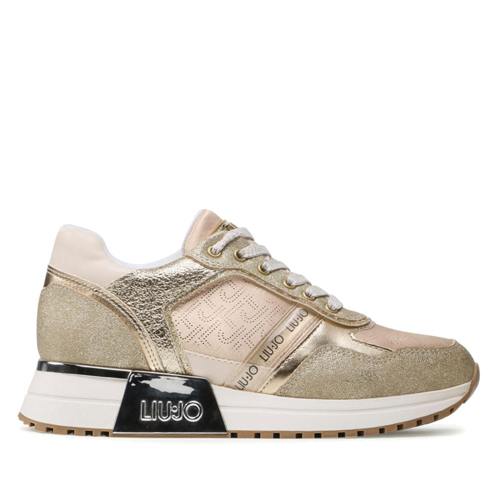 Scarpe Donna LIU JO linea Kiss 03 Sneakers con Inserti in Raso e Logo Stampato color Oro