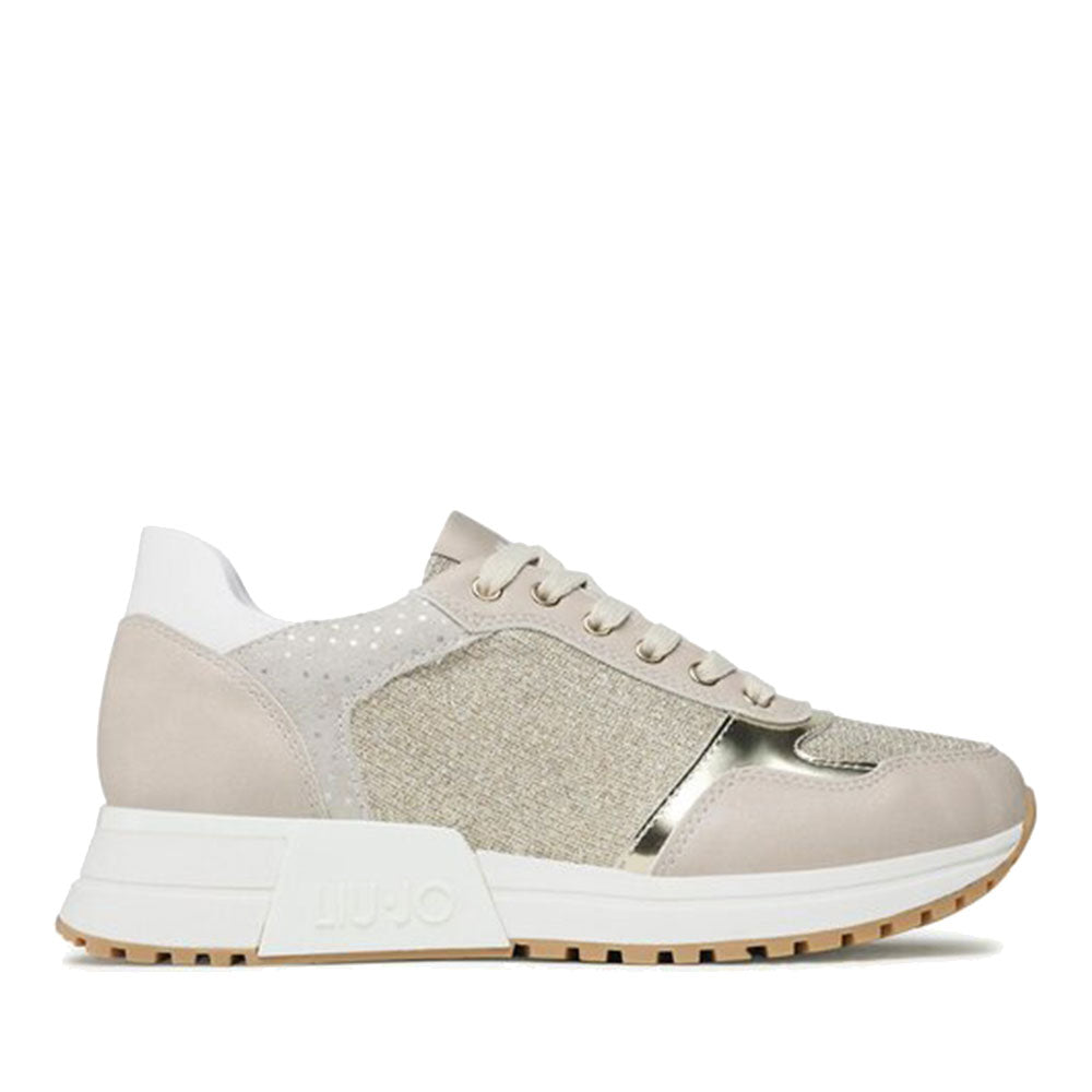 Scarpe Donna LIU JO Sneakers Running Kiss 502 in Lurex e Inserti Metallici color Sabbia