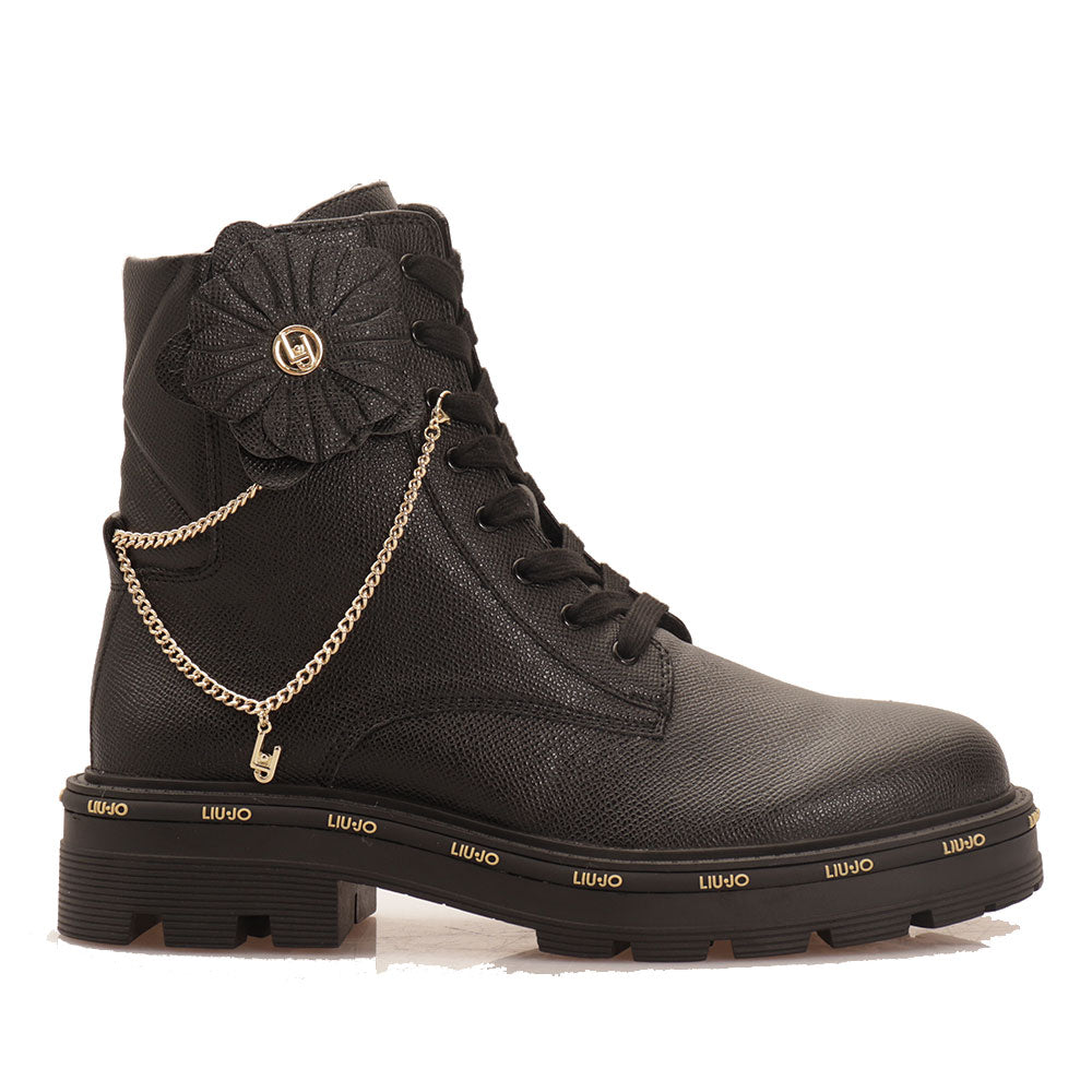 Scarpe Donna LIU JO Anfibi Tailor 236 stampa Saffiano Nero con Fiore