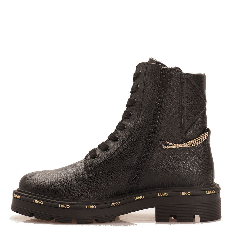 Scarpe Donna LIU JO Anfibi Tailor 236 stampa Saffiano Nero con Fiore