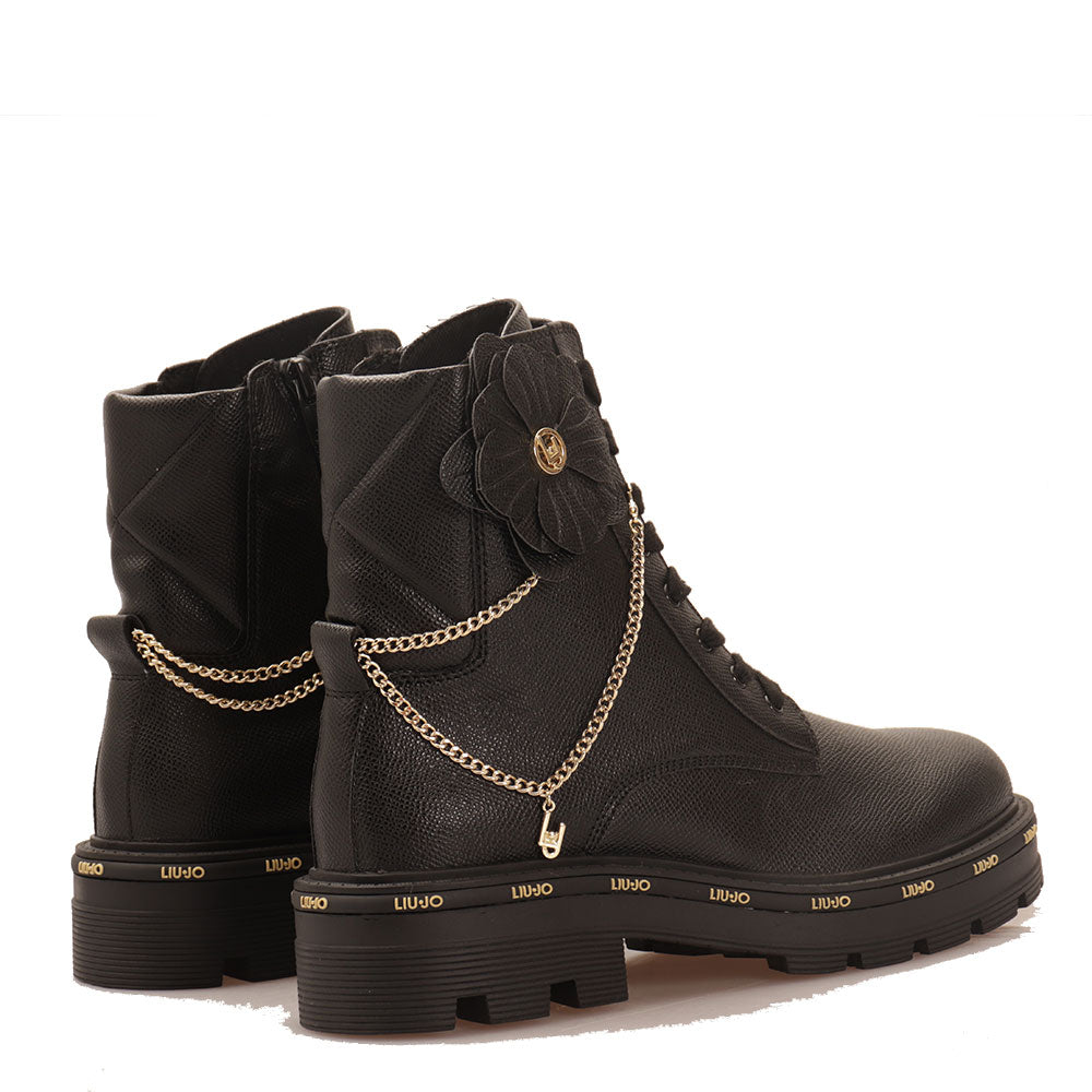 Scarpe Donna LIU JO Anfibi Tailor 236 stampa Saffiano Nero con Fiore