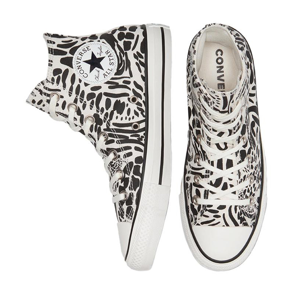 Scarpe Donna CONVERSE Sneakers linea Chuck Taylor All Star High Top in Tessuto stampa Jungle Bianco e Nero