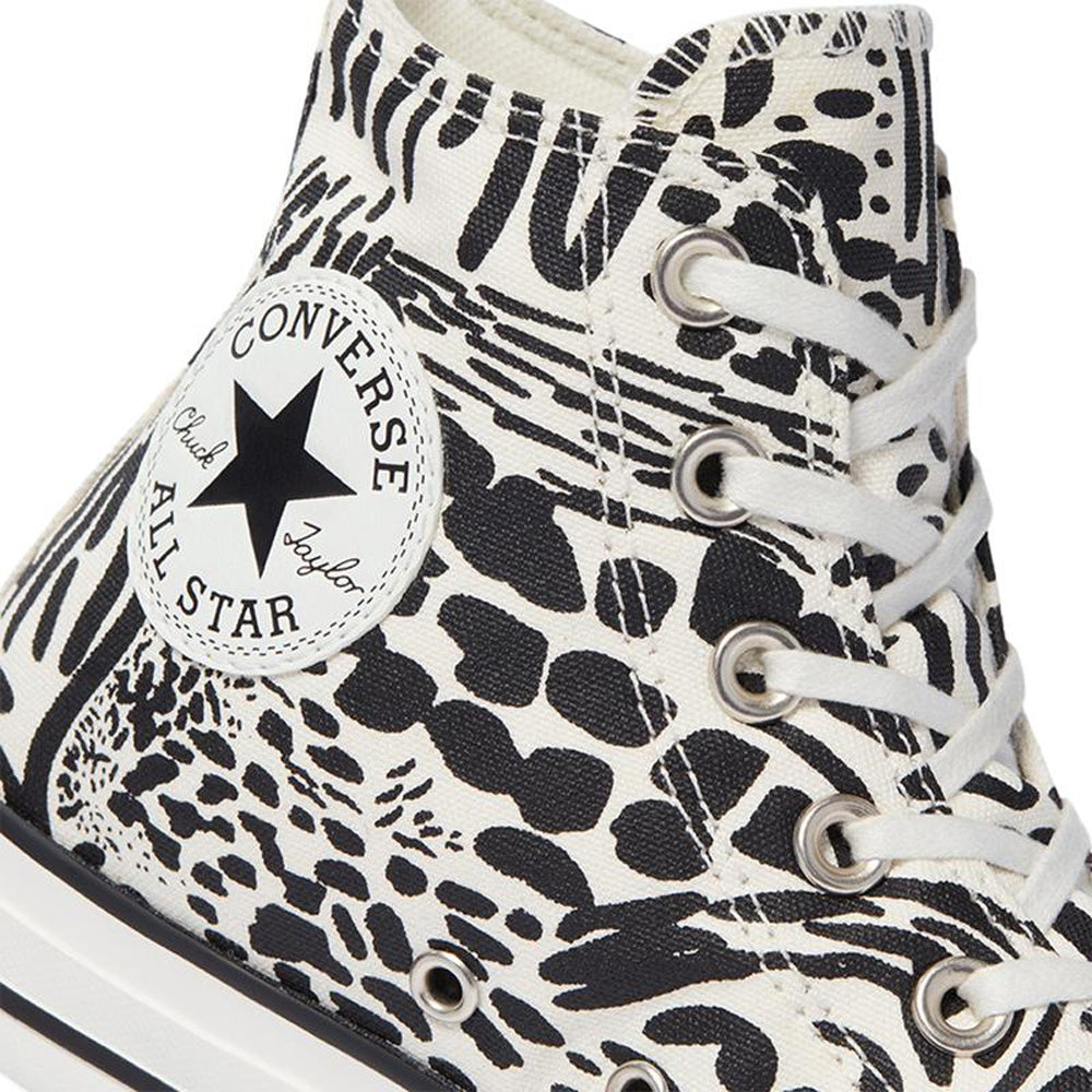 Scarpe Donna CONVERSE Sneakers linea Chuck Taylor All Star High Top in Tessuto stampa Jungle Bianco e Nero