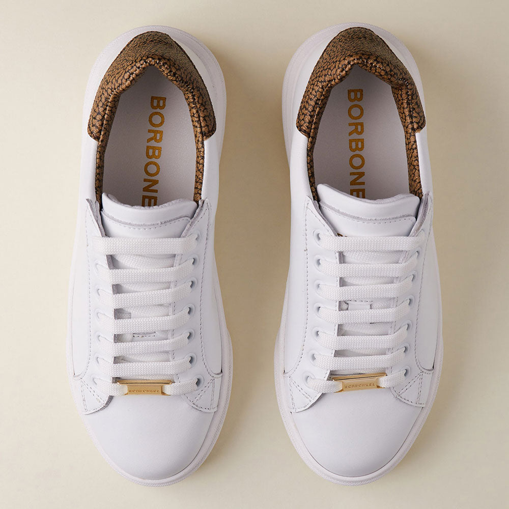 Scarpe Donna BORBONESE Sneakers in Pelle Bianca con Inserti OP Naturale