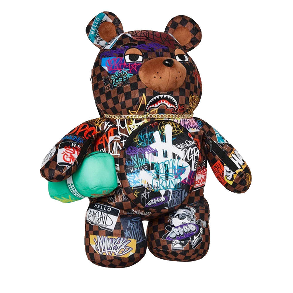 SPRAYGROUND-Rucksack mit dem Tag „Sip Bear“.