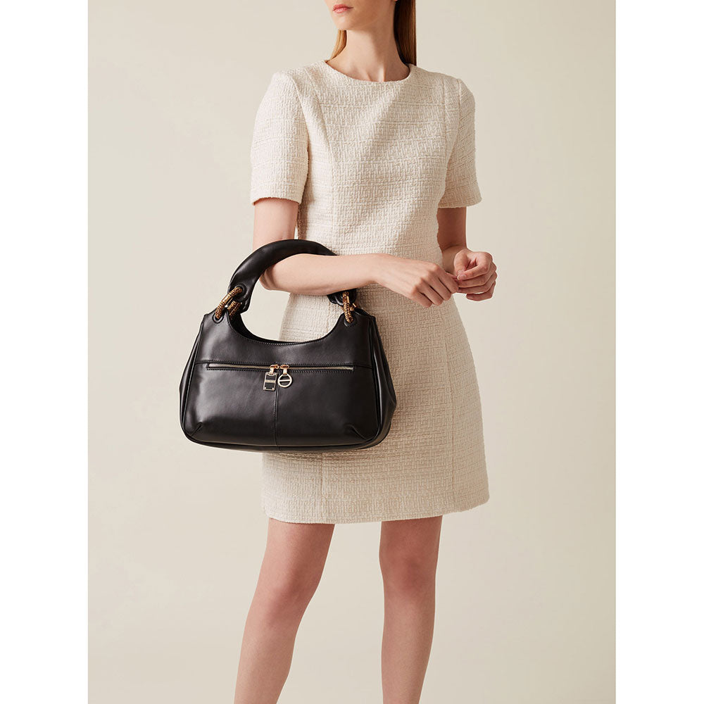 Borsa Donna Bauletto Large BORBONESE linea Infinite in Pelle di Vitello Nappato Nero