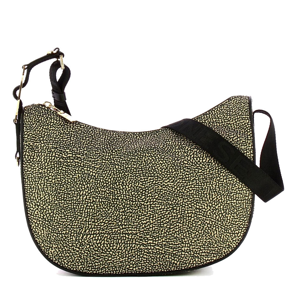 Borsa Donna a Tracolla BORBONESE linea 011 Luna Bag Small in Nylon OP Naturale e Nero